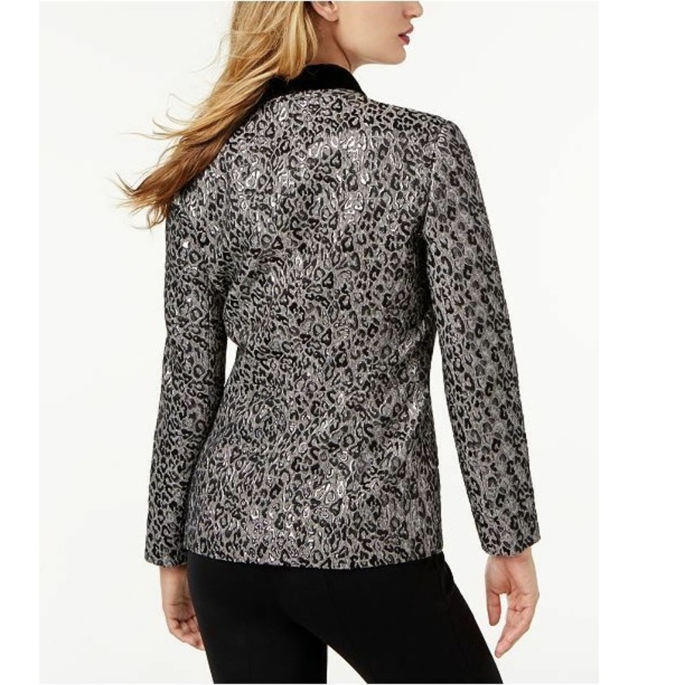 Sachin Babi Velvet-Trim Metallic Blazer Silver 2 - Picture 2 of 2